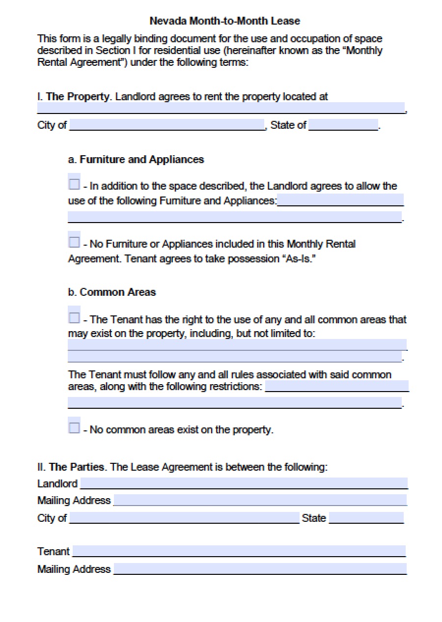 Rental Lease Agreement Template Nevada Printable Form Templates And 