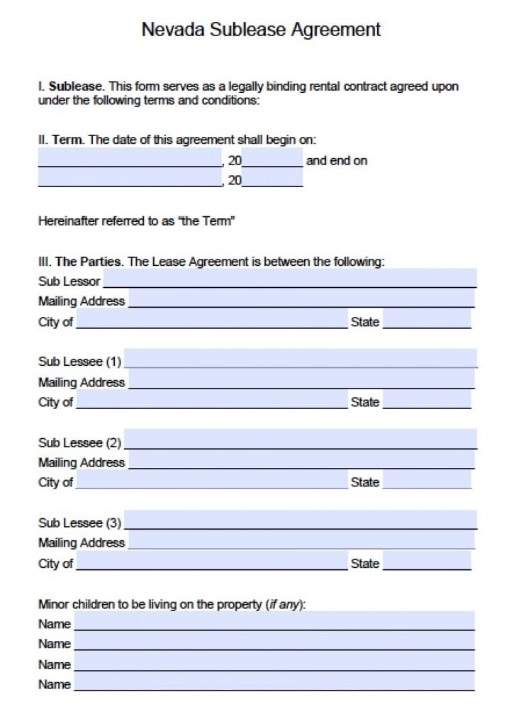 Free Nevada Rental Lease Agreement Templates PDF Word