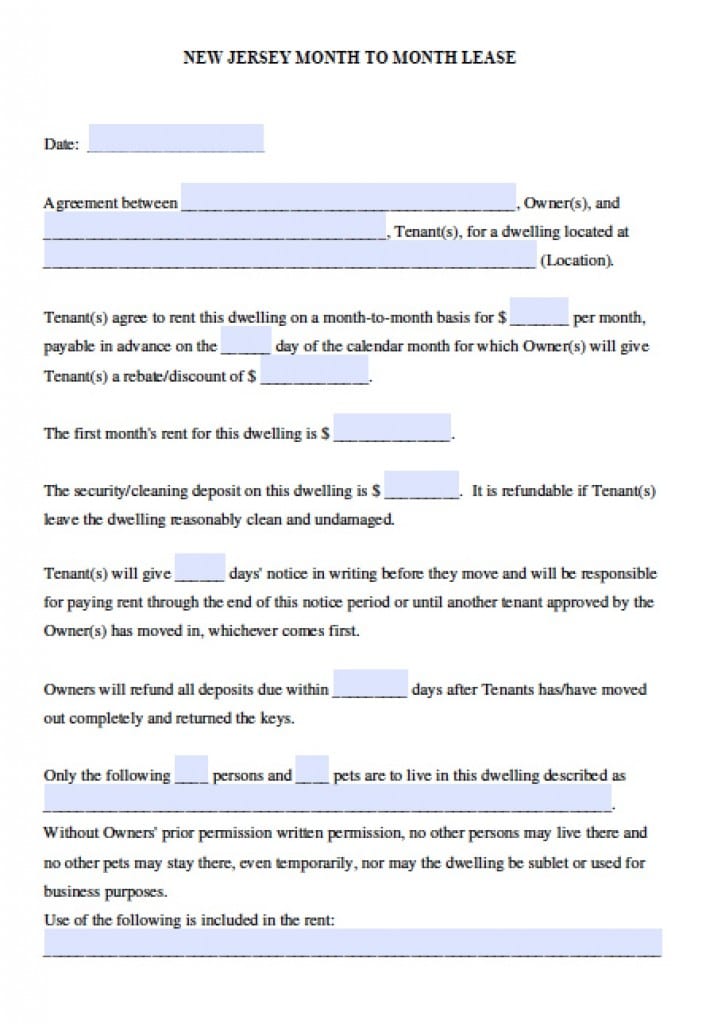 Free New Jersey Rental Lease Agreement Templates | PDF | Word