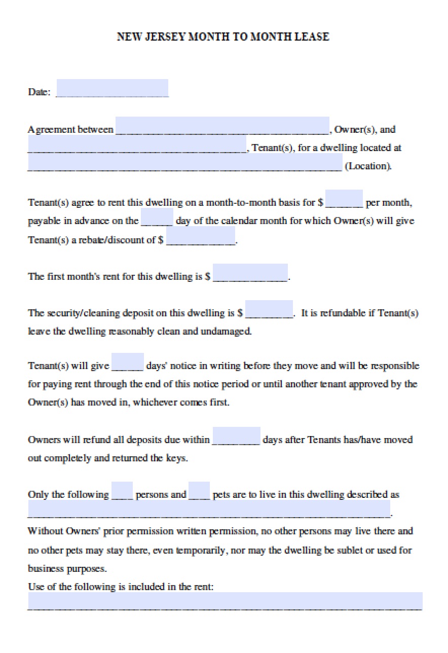 Rental Agreement Form Nj