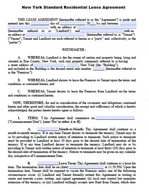 Free New York Residential Lease Agreement PDF Word (.doc)