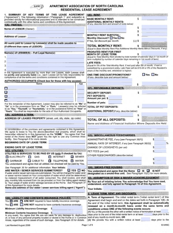 free north carolina residential lease agreement pdf