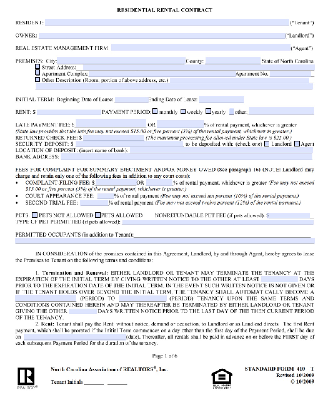 If a landlord uses a rental agreement form from the california association of realtors, revision 1997, will it hold any water in court? California Association Of Realtors Rental Agreement - Free North Carolina Standard Residential Lease Agreement ...