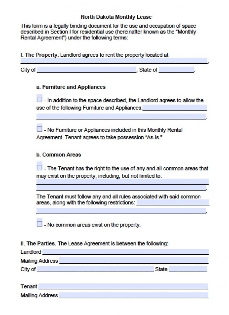 Free North Dakota Rental Lease Agreement Templates | PDF | Word