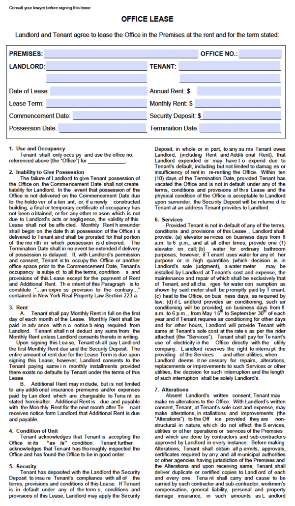 Office Commercial Lease Agreement (Adobe PDF)