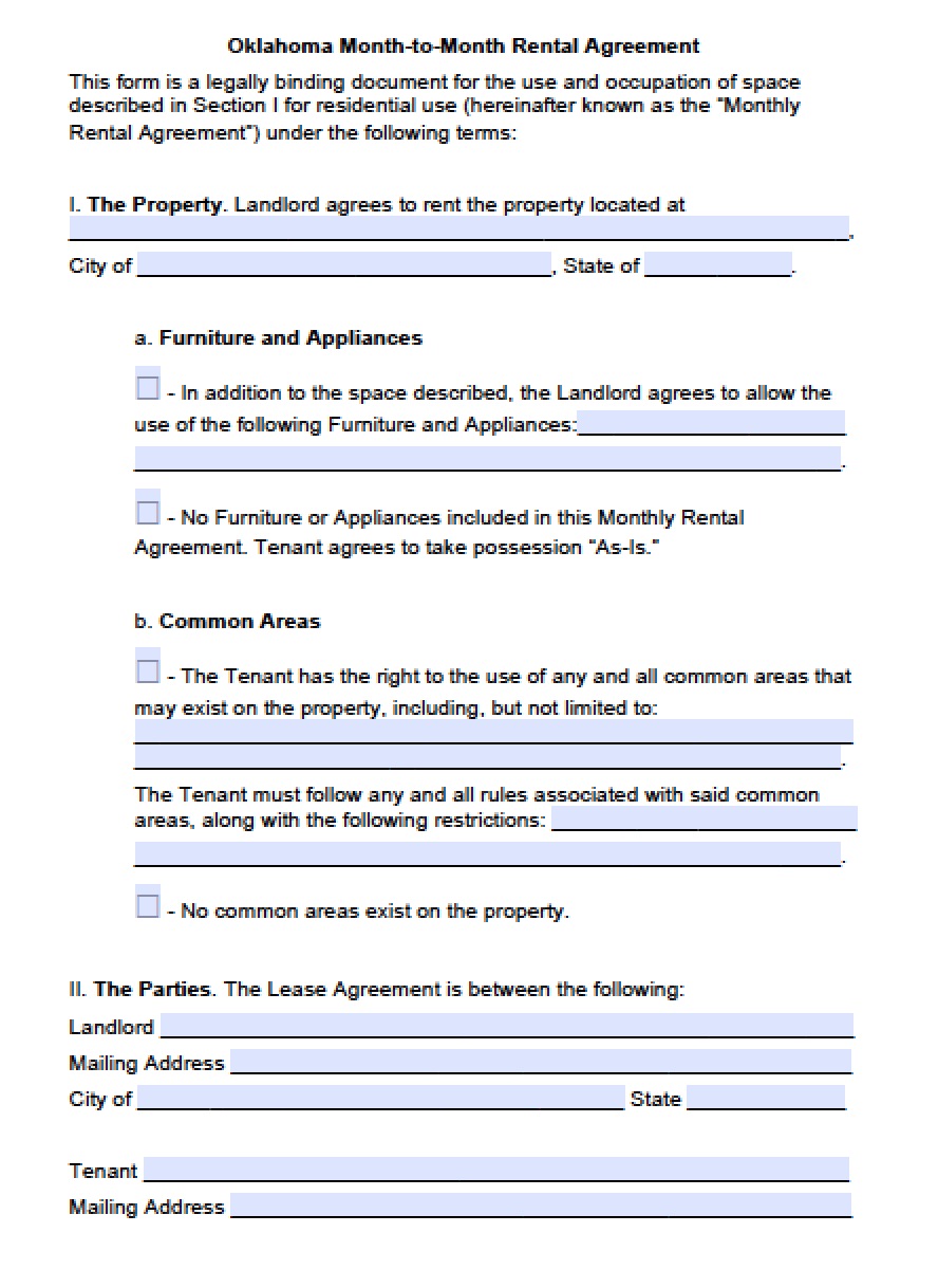 Free Oklahoma Standard Residential Lease Agreement Word Pdf Eforms 
