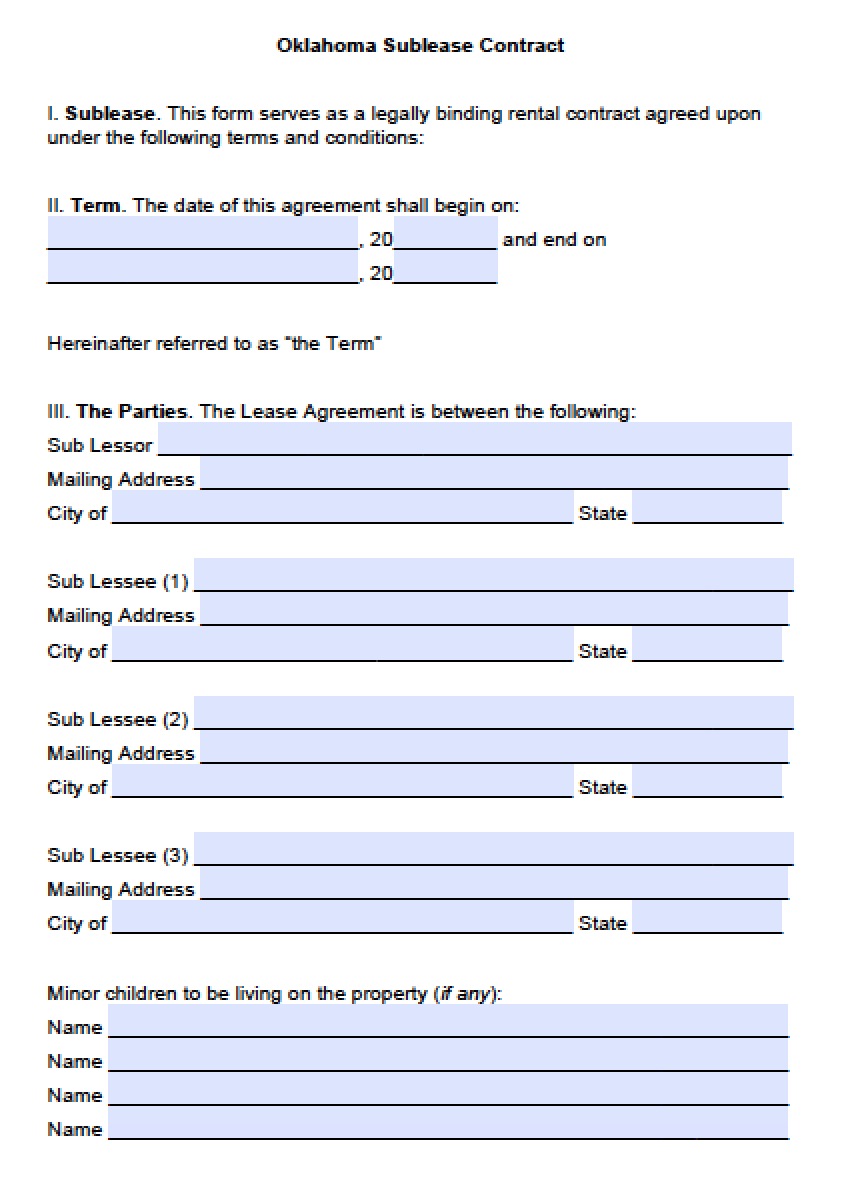 Free Oklahoma Residential Lease Agreement Printable Form, Templates