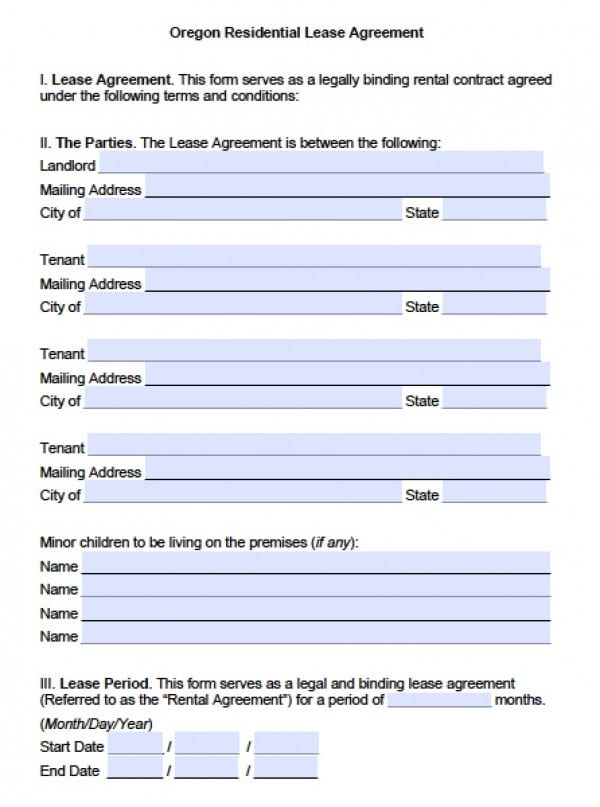 Free Oregon Residential Lease Agreement PDF Word ( doc)