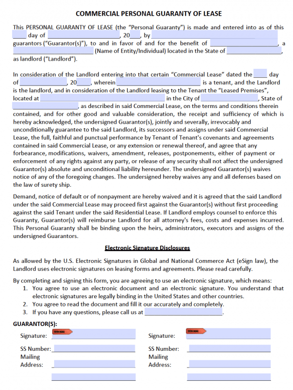 Personal Guarantee Form (Adobe PDF)