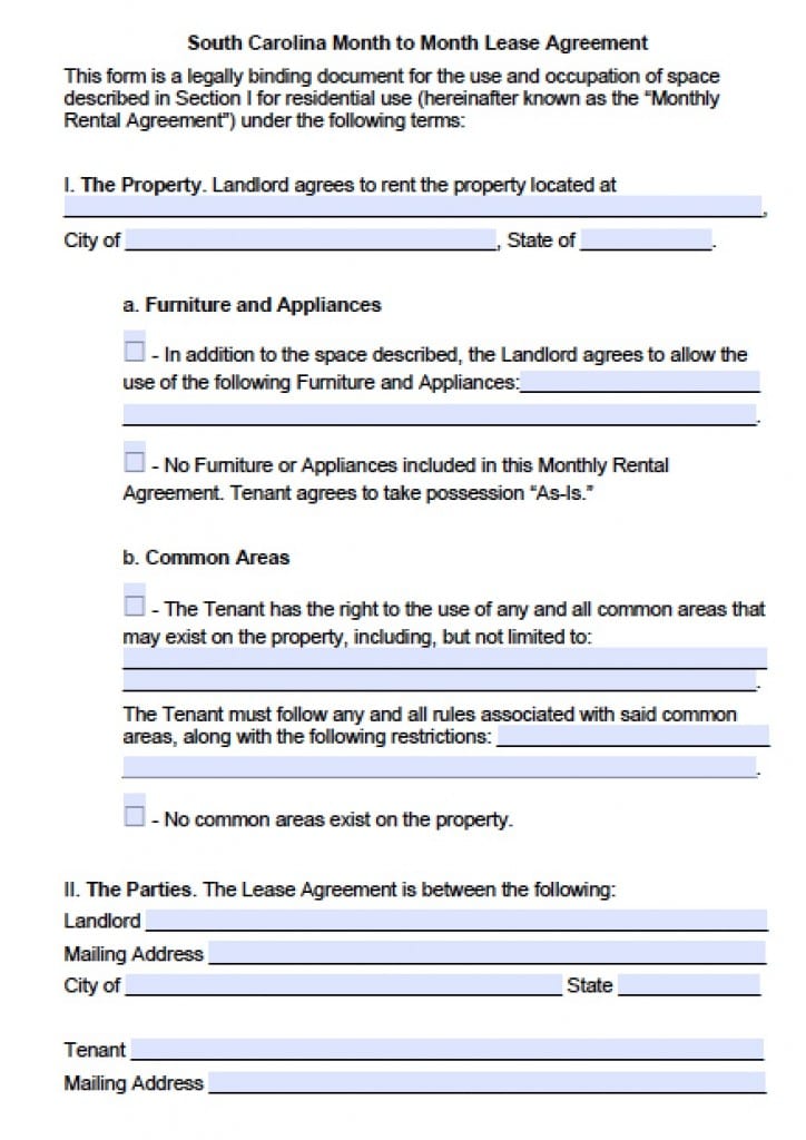 Free South Carolina Rental Lease Agreement Templates | PDF | Word