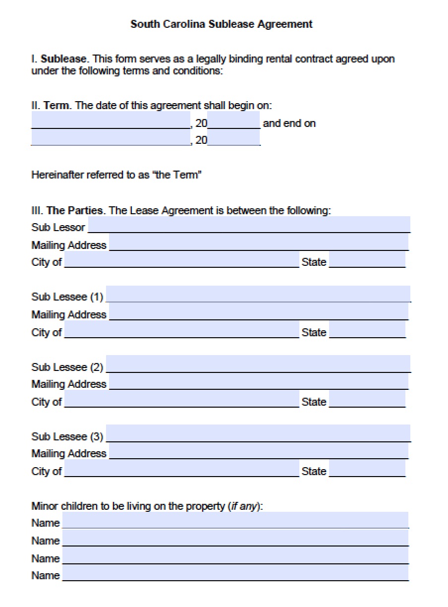 Rental Lease Agreement Template Sc Printable Form, Templates and Letter