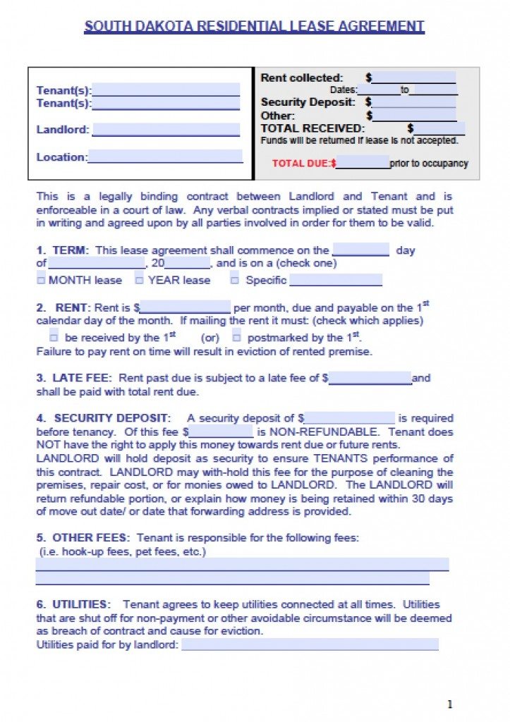 Free South Dakota Rental Lease Agreement Templates | PDF | Word