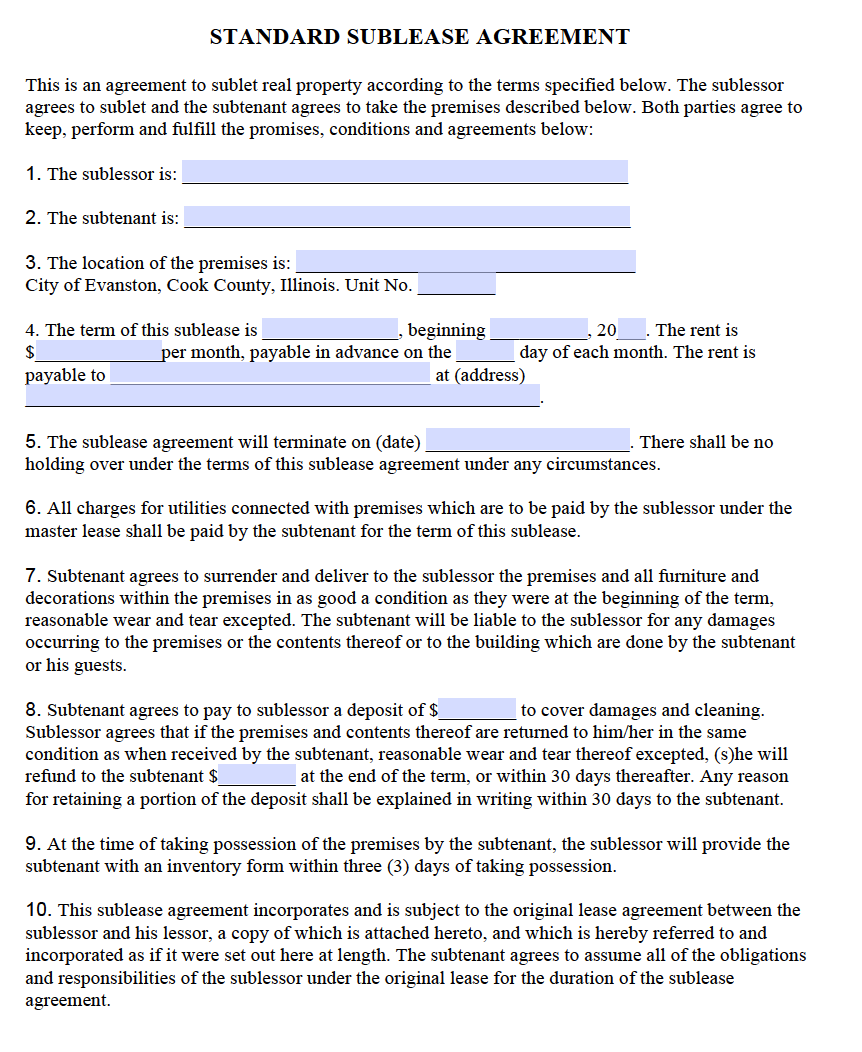 Free Sub-Lease Agreement Templates | PDF | Word