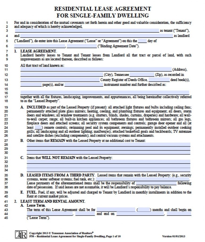 Free Tennessee Standard Residential Lease Agreement | PDF | Word (.doc)