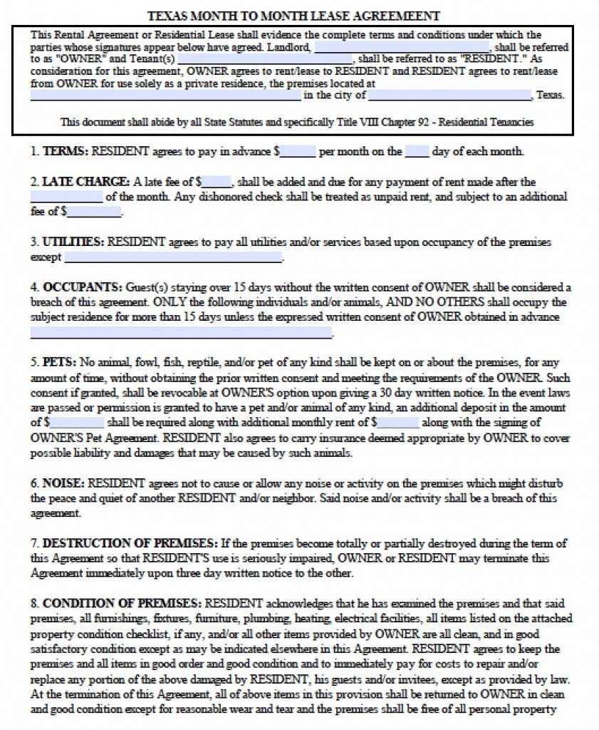 Free Texas Month-to-Month Lease Agreement | PDF | Word (.doc)