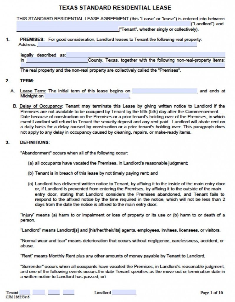 Free Texas Residential Lease Agreement PDF Word ( doc)