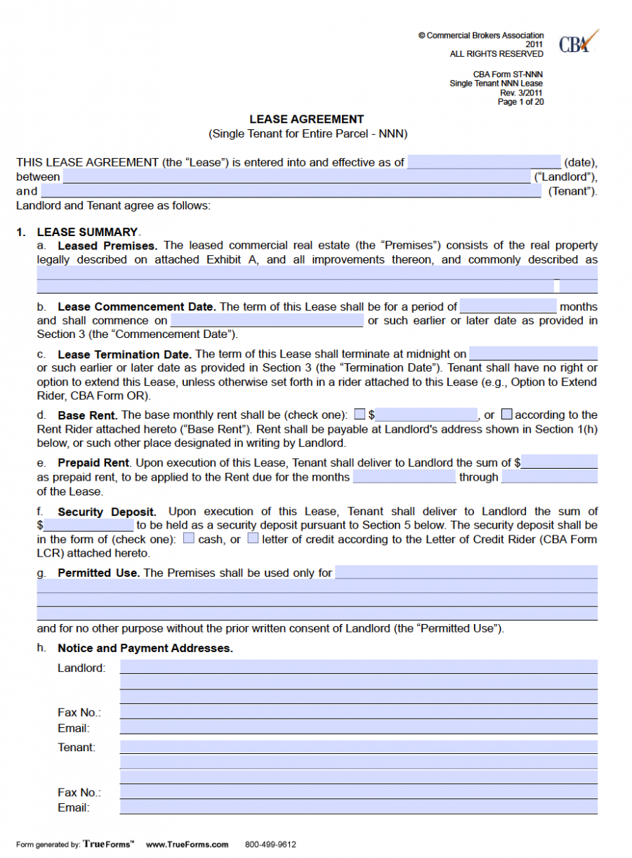 Free Commercial Rental Lease Agreement Templates PDF Word