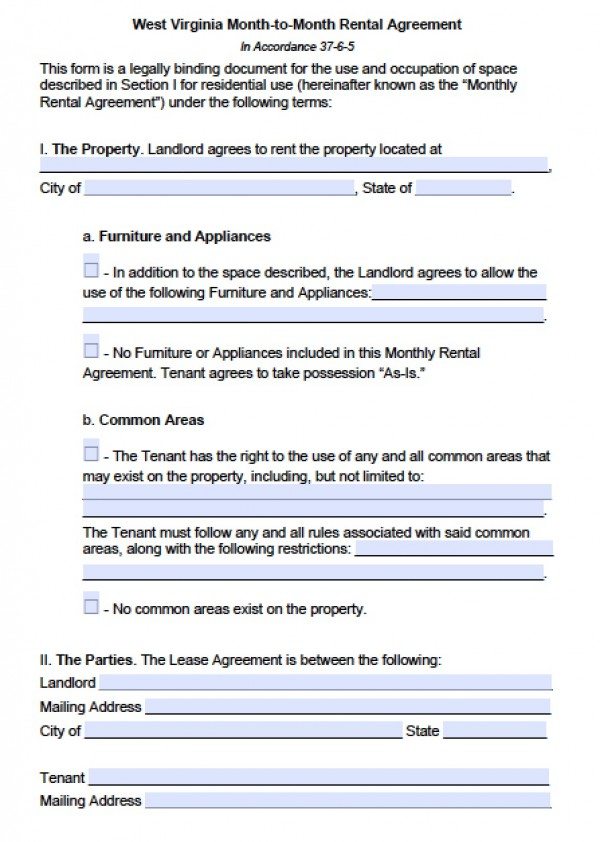 free west virginia month to month lease agreement pdf word doc