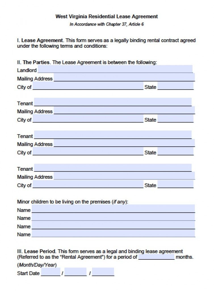 Free West Virginia Rental Lease Agreement Templates PDF Word