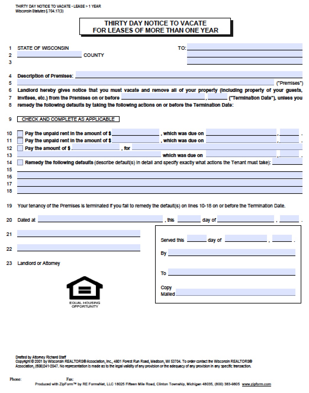 30 Day Rental Notice Letter from rentallease.com